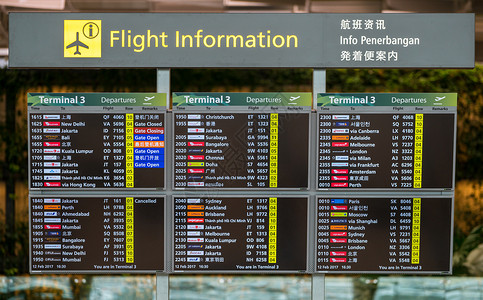 樟宜机场机场飞行信息板显示航班背景