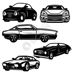 白色背景上的一套反向汽车插图徽标签章符号的设计元素矢量插图插画