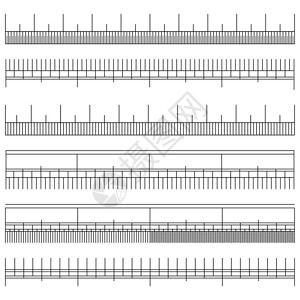 十进制不同类型单位距离测量工具长度测量比例图孤立示大小指标组矢量黑色水平测量标尺毕业不同单位距离插画