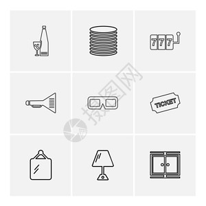 骰子硬币钱相机票时间灯图标矢量设计平板收藏风格创意图片
