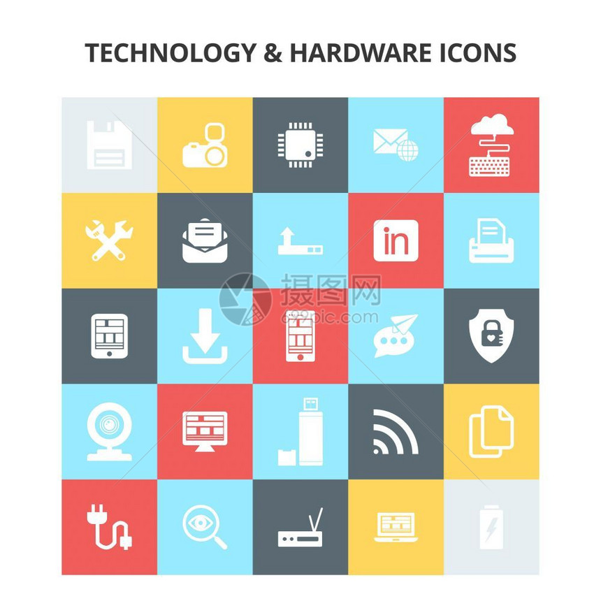 用于网络设计和应用程序界面的技术和硬件图标对信息也有用图片