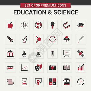 用于网络设计和应用程序接口的教育和科学图标红色对信息图也有用矢量图示图片