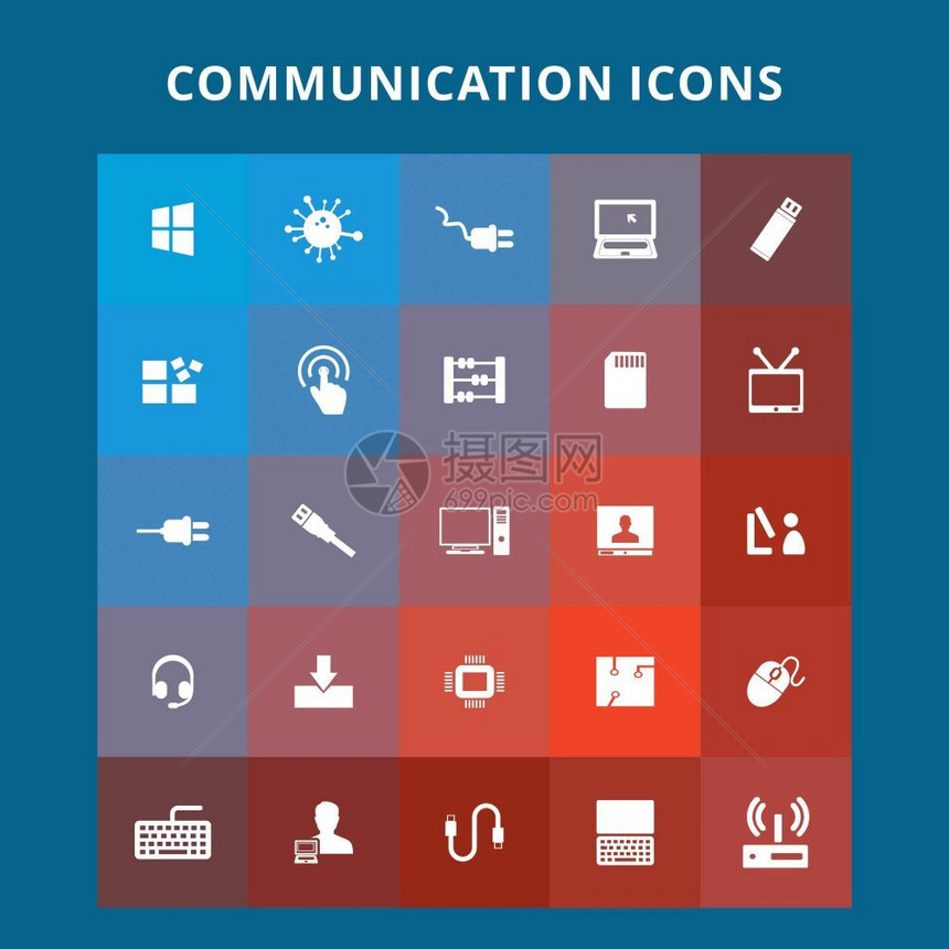 用于网络设计和应用程序界面的通信图标也可用于信息图矢量图片