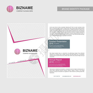 具有粉色主题和世界标识矢量的小册子设计用于网络和应用程序界面也可用于信息图和矢量背景图片