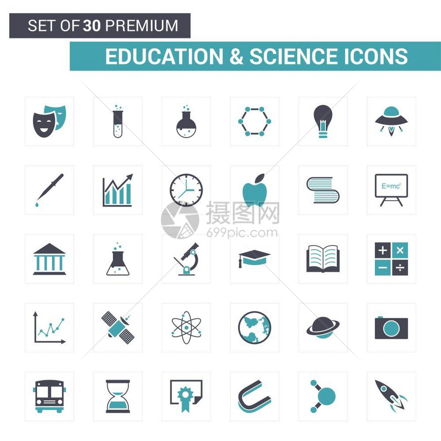 用于网络设计和应用程序界面的教育和科学图标也可用于信息图矢量图片