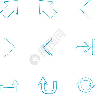 播放字箭头方向左右指针下载上播放暂停字倒带图标矢量设计平坦收藏风格创意背景图片