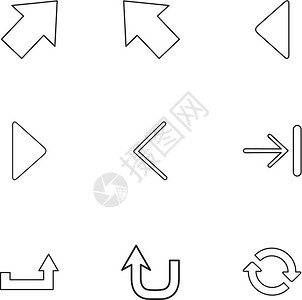 播放字箭头方向左右指针下载上播放暂停字倒带图标矢量设计平坦收藏风格创意背景图片