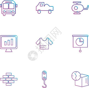 公共汽车直升机卡衬衫砖头立方体运输旅行船只飞机汽车票火硬件钱购物图标矢量设计公寓收藏风格创意背景图片
