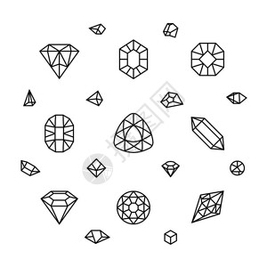 珠宝模板3度几何晶体形状钻石宝薄线矢量图形晶石首饰图示宝薄线矢量图示插画