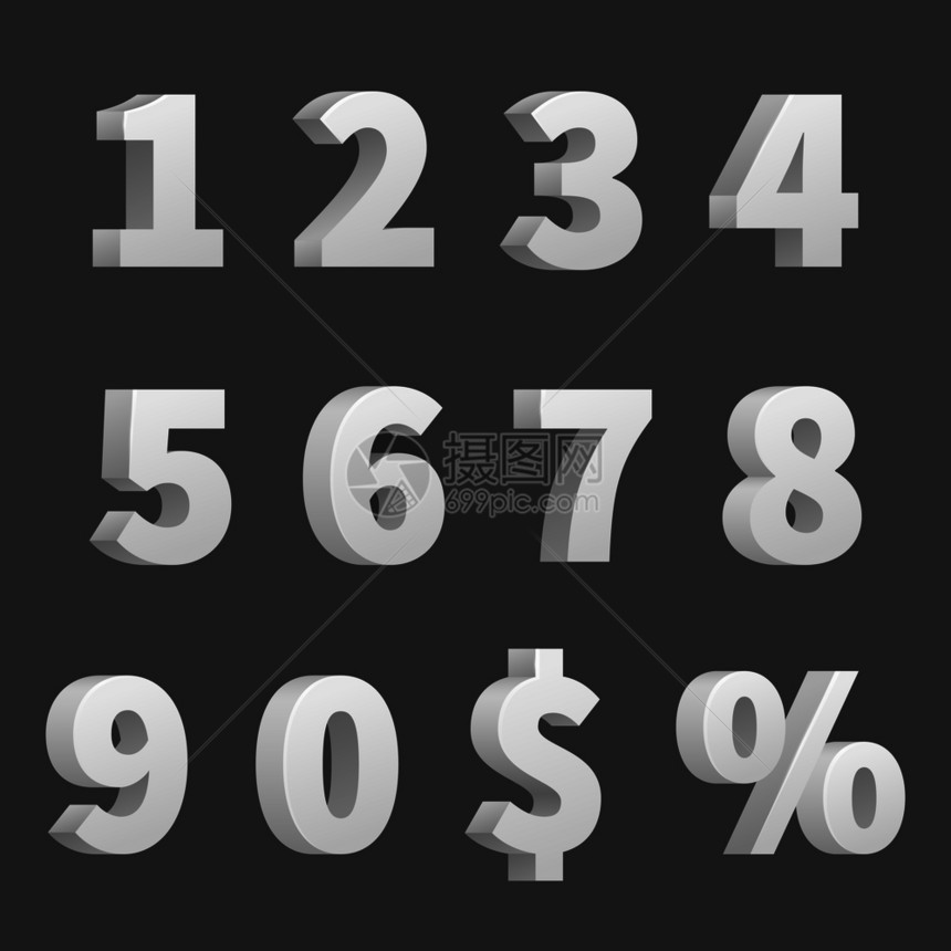 3d矢量数字和符号三维数字和财务符号顺序图的说明数字和符号三维图片