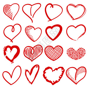 红草图心装饰爱的插图手画心的形状浪漫爱情图纸的装饰示图片