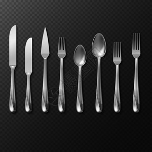 铁勺子餐具银或钢叉勺子刀和叉的餐具和叉子的银或铁叉刀插画