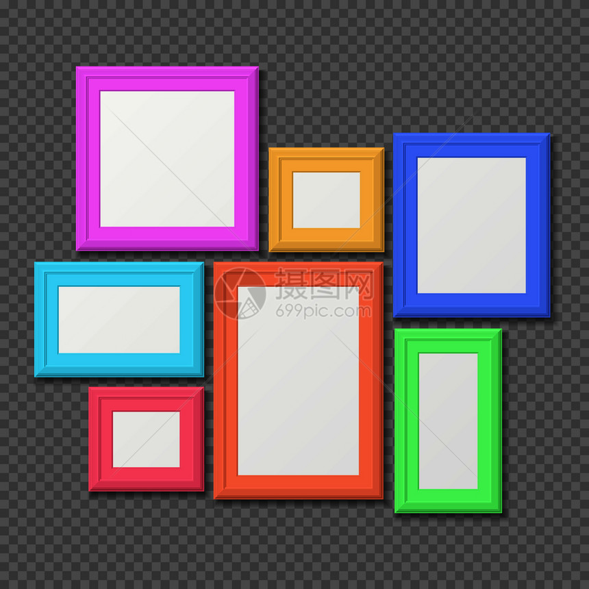 彩色矩形肖像墙框矢量设置彩色相框设置彩色相框设置画廊配彩色像图框彩色矩形肖像壁框矢量设置图片