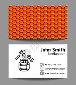 名片棕色橘色apicl养蜂人天然蜜制作人名片蜂窝模式矢量说明养蜂人自然蜜设计图片