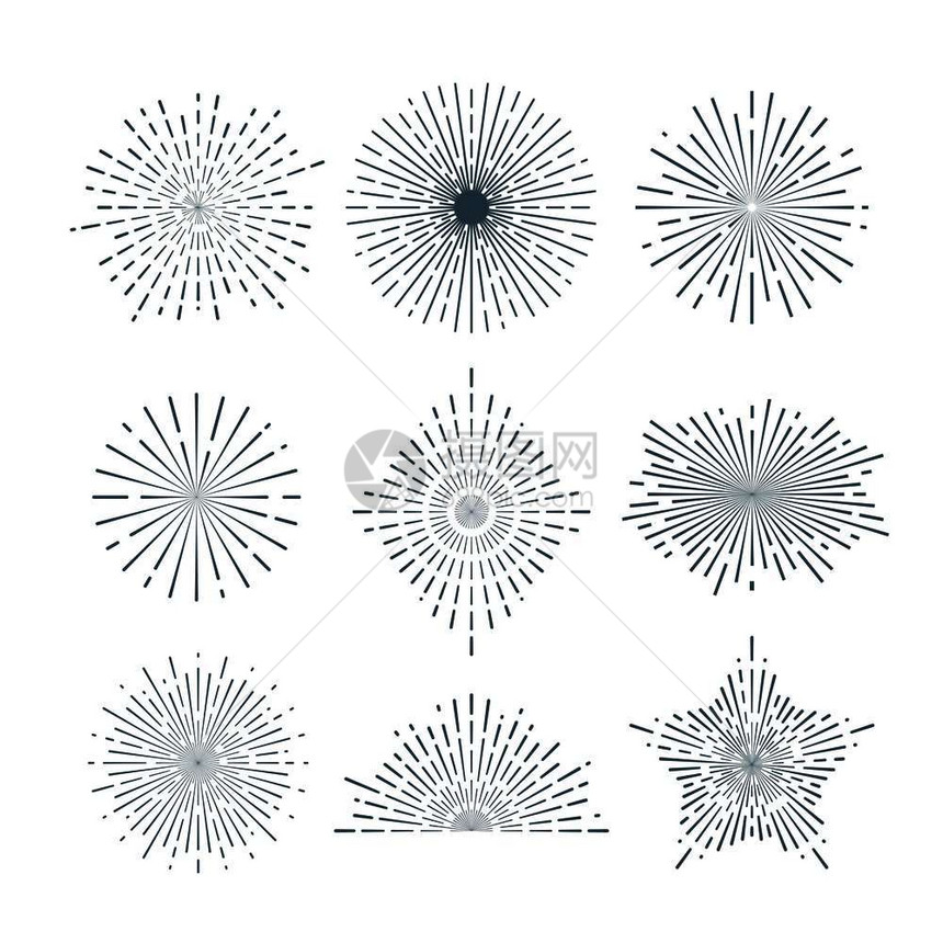 光线阳射图示手画日亮年光辐射抽象线矢量收集线日射图示手画日亮年光辐射爆发抽象线光日矢量收集图片