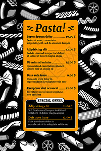 埃尔法菜单模板意大利语餐厅菜单插图意大利语面食菜单矢量模型插画