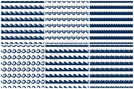 一组矢量蓝波无缝模式一套壁纸抽象纹理图解一套矢量蓝色波无缝模式图片