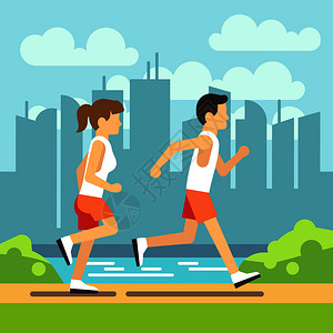 慢跑步运动跑步的男女病媒保健概念男女在公园的路上跑步人们的例证慢跑运动员步的男女插画