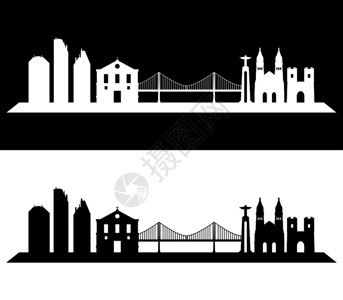 里斯本建筑城市天际线剪影插画