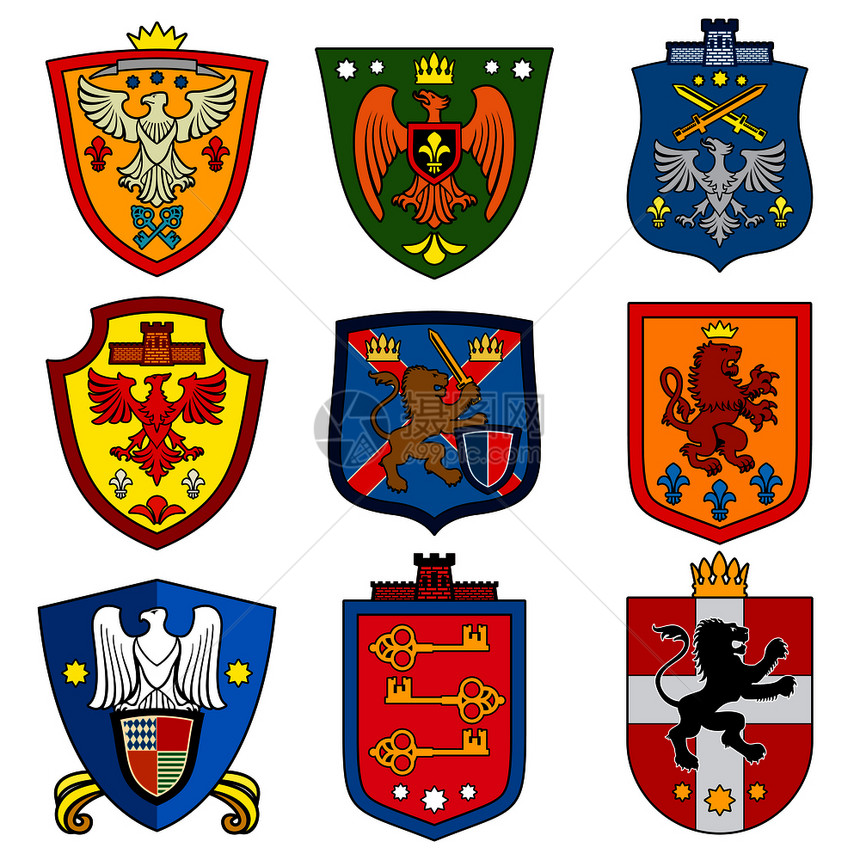 高贵的先天彩色盾牌展示皇室大王朝盾牌上的军服图片