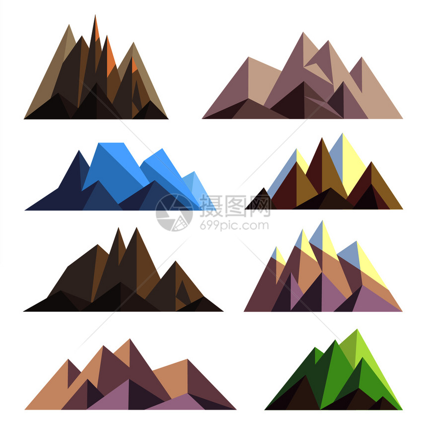 地貌的多边形折合金风格山区一系列峰自然图示多边形折合金风格山区的地形矢量元素图片