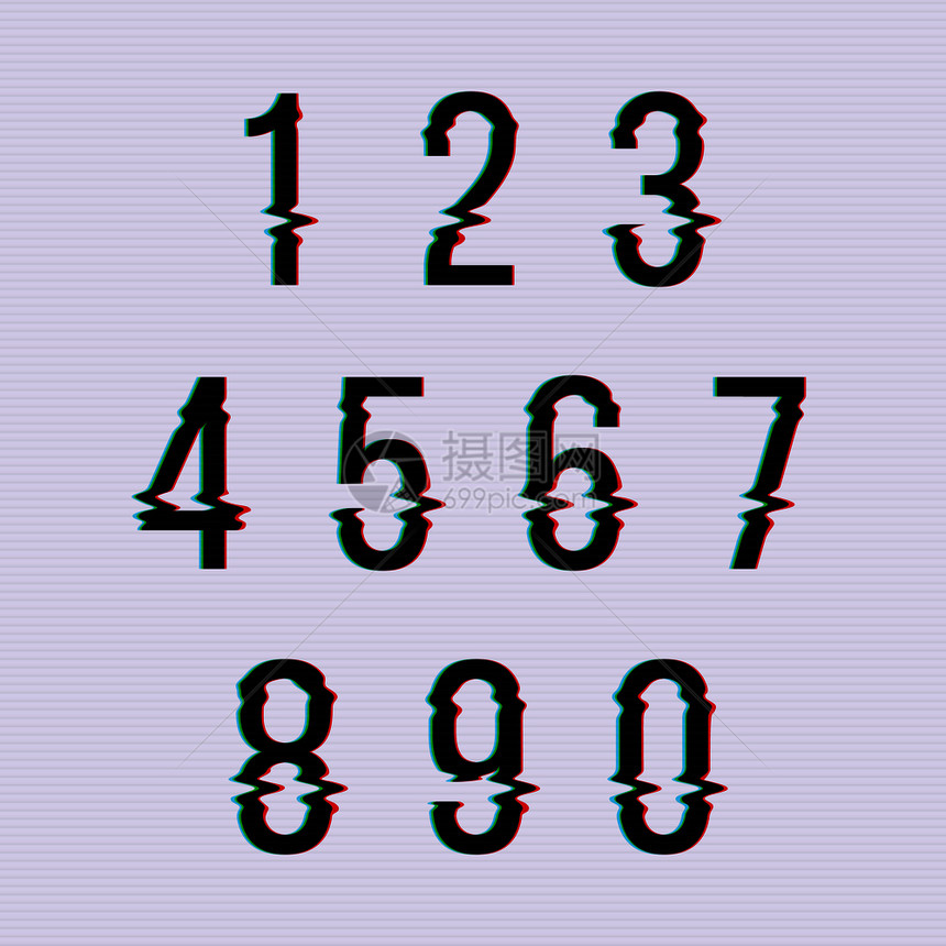 被扭曲的一组数字顺序说明被冻结的glitch屏幕扭曲的矢量数字图片
