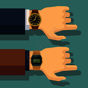 西装手表商人手持表节省时间准矢量概念商业手表人类戴商人业插画