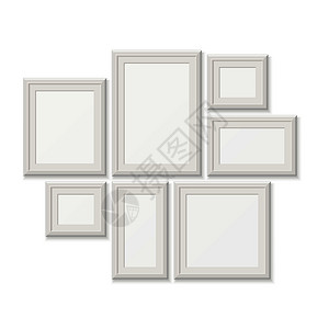 白色空刺穿框架色墙上隔离的3D相片边框一组照片配有图插的画廊白刺穿空框墙上隔离的3d相片边框背景图片