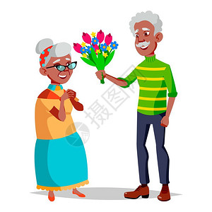 好礼送不完男性老年人送红色的花给女性老年人插画