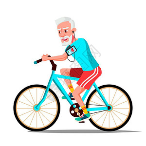 老人骑自行车的图片老年人骑自行车健康生活方式自行车户外体育活动举例说明老年人骑自行车孤立例子插画