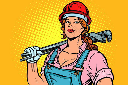 工作不平等流行艺术女水管工机械师插画