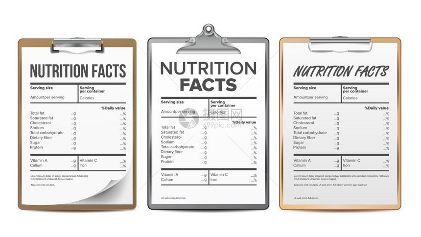 食物内容脂肪信息蛋白质运动克和百分数指导卡路里说明营养事实矢量空白模板饮食卡路里清单盒克和百分数成卡路里说明图片