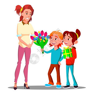 儿童送花和礼物给母亲图片