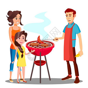 幸福家庭户外烧烤插图图片
