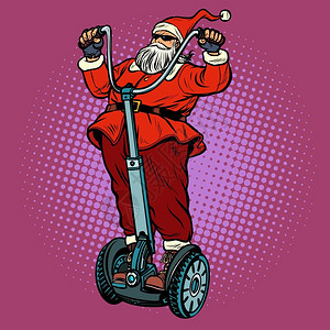 带圣诞礼物骑自行车乘电动摩托矢量说明图高清图片