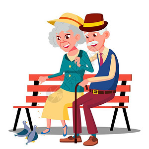 北戴河鸽子窝公园坐在长椅上的老年夫妇插图插画