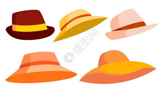 褐色的典型传统男子帽优雅女衣帽头型孤立的漫画插图图片