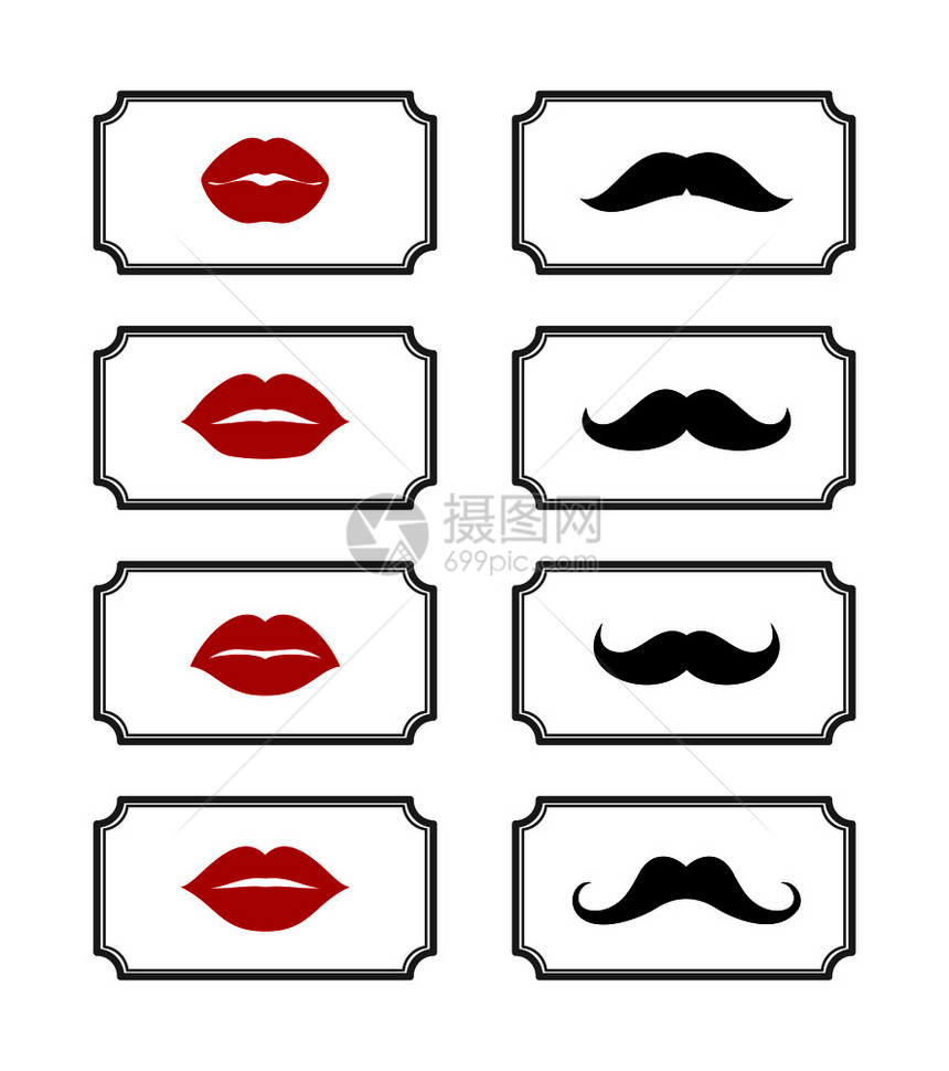 女士们先生卫间符号矢量嘴唇和胡子男女元素说明矢量嘴唇胡子图片