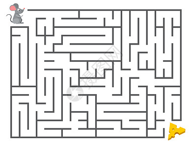 迷宫卡通儿童迷宫拼图矢量解以发展精神思维迷宫中的老鼠寻找奶酪的可爱老鼠迷宫拼图矢量解背景