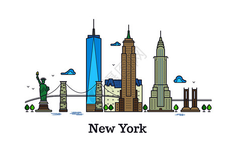 纽约地标建筑纽约城市矢量符号插画