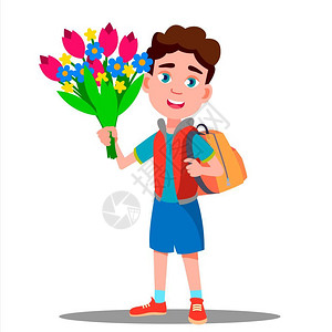 小学生手拿试卷手拿鲜花背着包的中学生插画