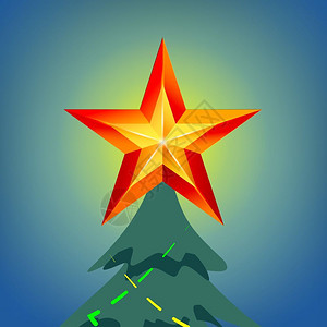 五角星墨色雪花松树上升起的闪亮五角星卡通矢量插画插画
