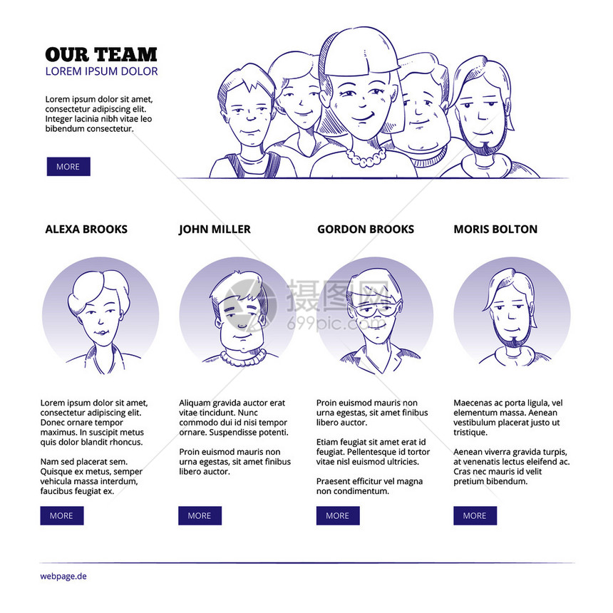 人团队伙伴关系和管理人员有专业插图的网页有创意工商业人士外包有手工绘图字符的团队工作矢量概念图片