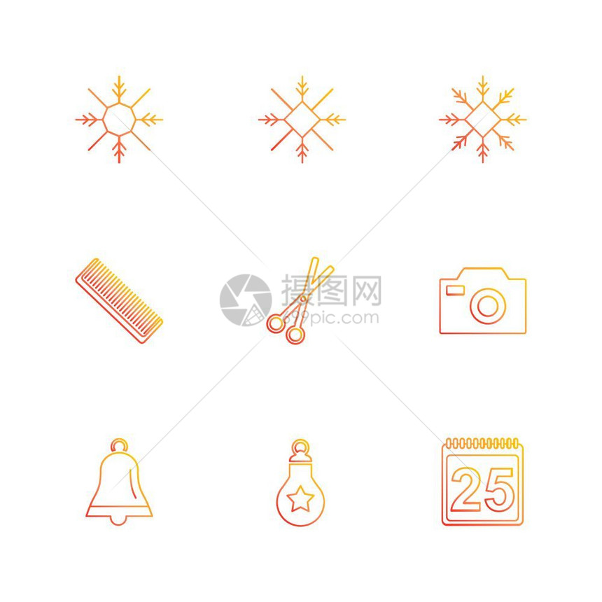 梳子剪刀照相机钟声切菜雪花圣诞节12月5日冬季雪图片