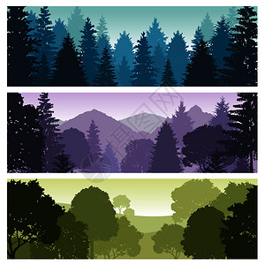 蓝色紫色绿色的森林全景图图片