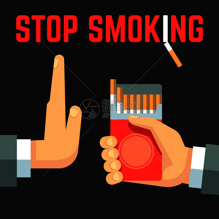 没有吸烟病媒概念手与香烟拒绝势没有烟旗概念说明手与拒绝势图片