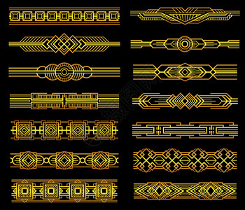 画框形边框艺术deco矢量线边框设置于1920年的图形样式旧的边框样式金条形插图年的形样式插画
