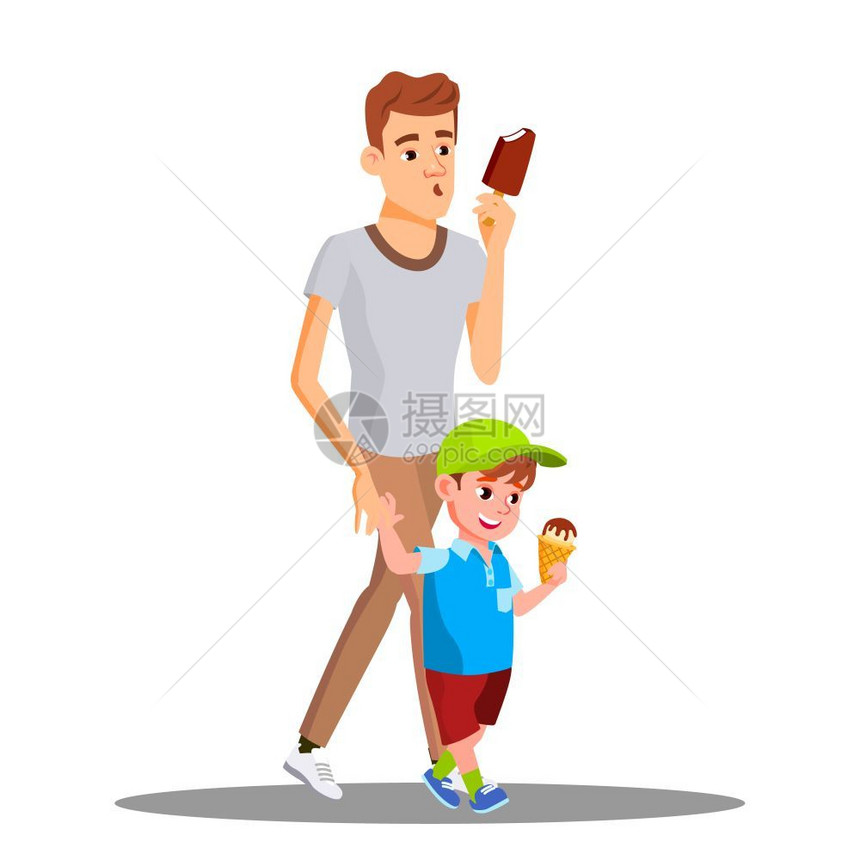 父亲和儿子享受吃冰淇淋矢量图图片
