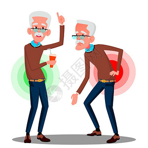 老人身体不适从后面弯曲的老人身上静脉向量孤立的插图卡通插图插画