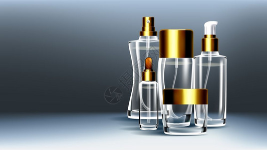 3个透明且切实际的模拟版插图化妆式玻璃包装模版插图面部涂层软喷雾瓶子3个孤立且透明切实际的模型版插图插画